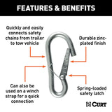Trailer safety chain hook with spring-loaded latch (MPN: 81266)