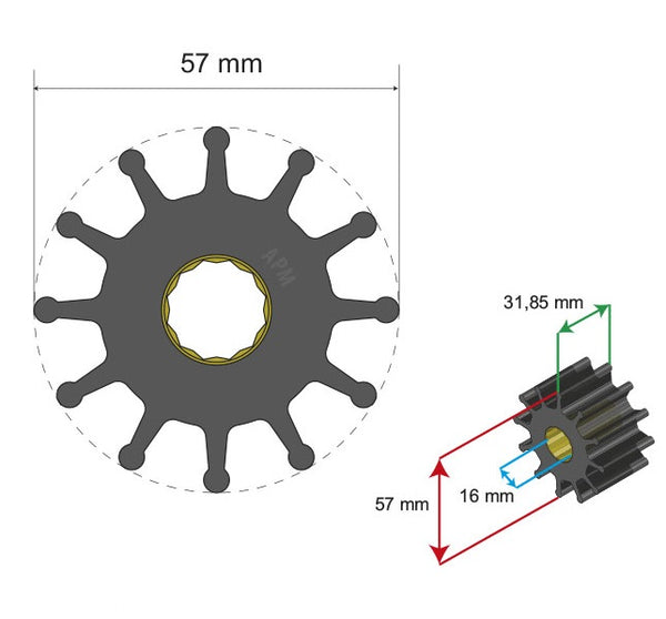 Water Pump Impeller for Pleasure Boat Engine Cooling (MPN: 06-01-037)
