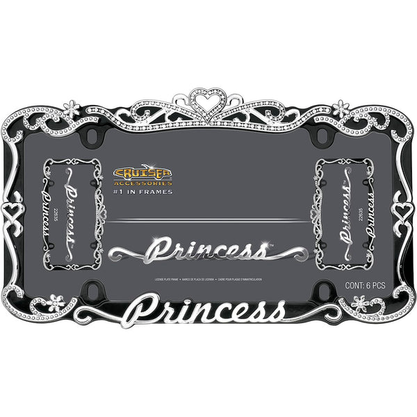 License Plate Frame with Princess Lettering and Crystal Tiara Design (MPN: 22635)