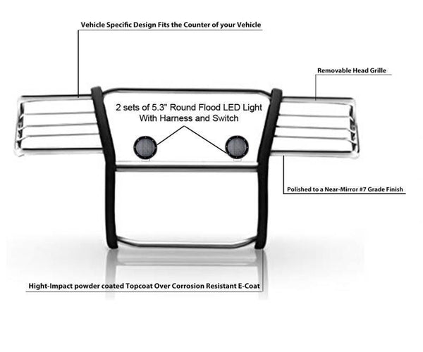 Black Horse Offroad Grille Guard Kit (MPN: 17DG109MSS-PLFB)