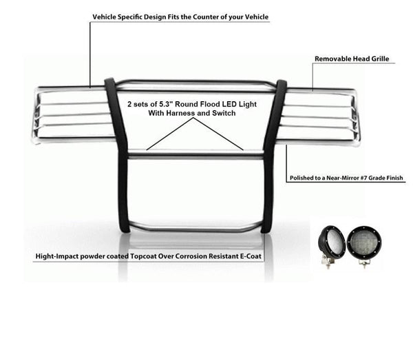 Black Horse Offroad Grille Guard Kit (MPN: 17GT23MSS-PLFB)