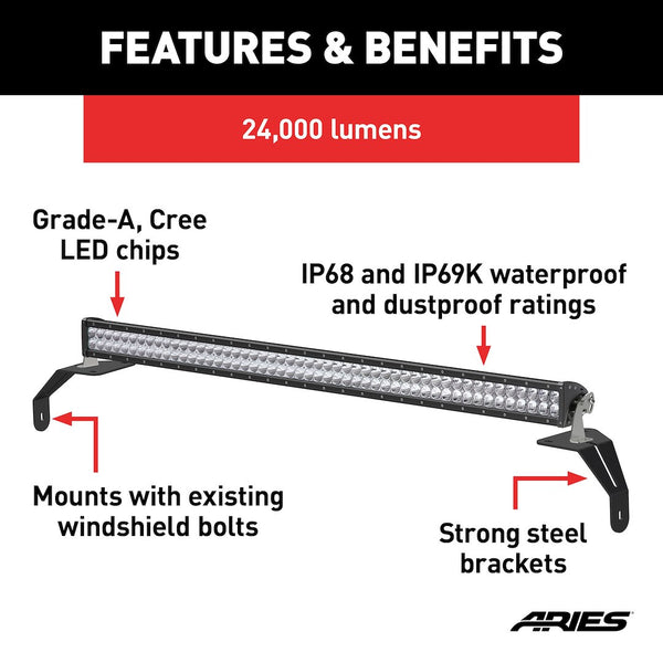 Aries LED Light Bar With Windshield Brackets (MPN: 1501306)