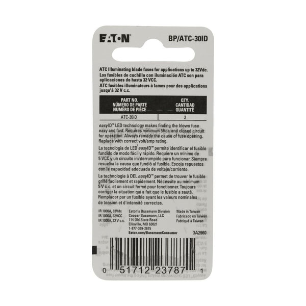 Bussmann EasyID Illuminating Blade Fuse (MPN: BP/ATC-30ID)