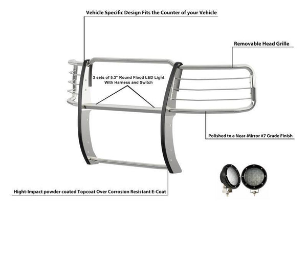 Black Horse Offroad Grille Guard Kit (MPN: 17FP32MSS-PLFB)