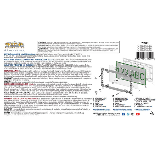 Clear Tuf Bubble Shield License Plate Cover (MPN: 73100)