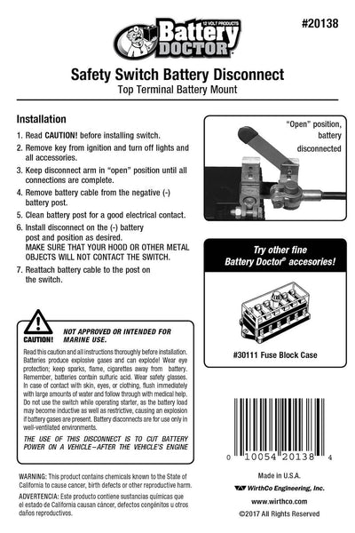 WirthCo Battery Doctor Battery Disconnect Switch (MPN: 20138)