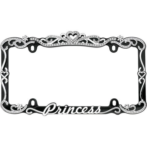 License Plate Frame with Princess Lettering and Crystal Tiara Design (MPN: 22635)