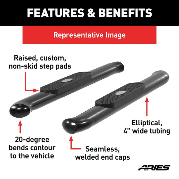 Aries 4 Inch Oval Nerf Bar With Step Pads (MPN: S225039)