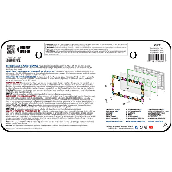 Cruiser License Plate Frame with Paw Prints Design (MPN: 23807)