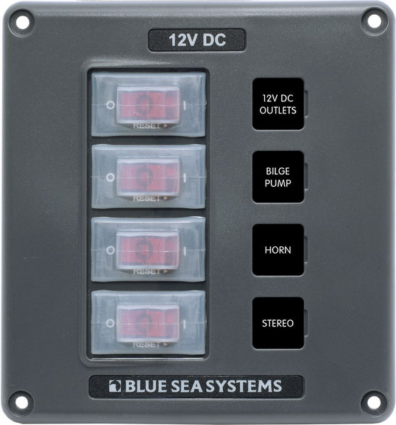 Blue Sea Switch Panel with 4 Rocker Switches (MPN: 4320-BSS)