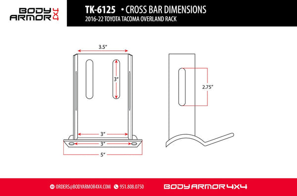 Body Armor 4x4 Bed Cargo Rack Cross Bar (MPN: TK-6125-CRSBAR)