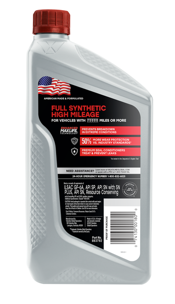 Valvoline Full Synthetic High Mileage Oil (MPN: VV180)