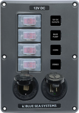 Blue Sea Switch Panel with 4 Rocker Switches (MPN: 4321-BSS)