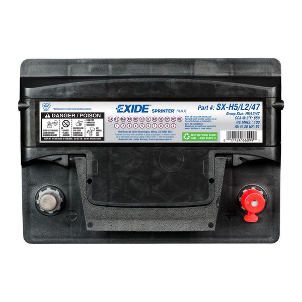 Exide Sprinter Max Automotive Battery (MPN: SX-H5/L2/47)