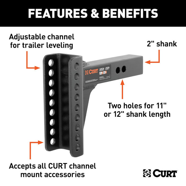 CURT Adjustable Channel Mount Trailer Hitch Ball Mount (MPN: 45910)