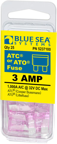 Blue Sea Blade Fuse 3 Amps 32 Volts DC (MPN: 5237100-BSS)
