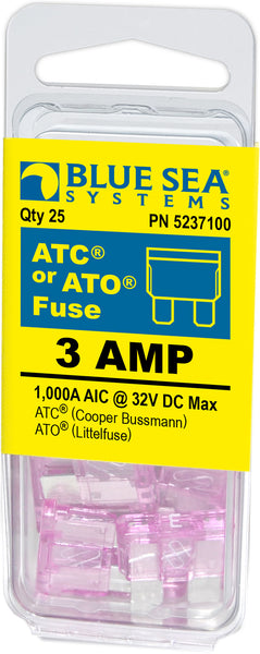 Blue Sea Blade Fuse 3 Amps 32 Volts DC (MPN: 5237100-BSS)
