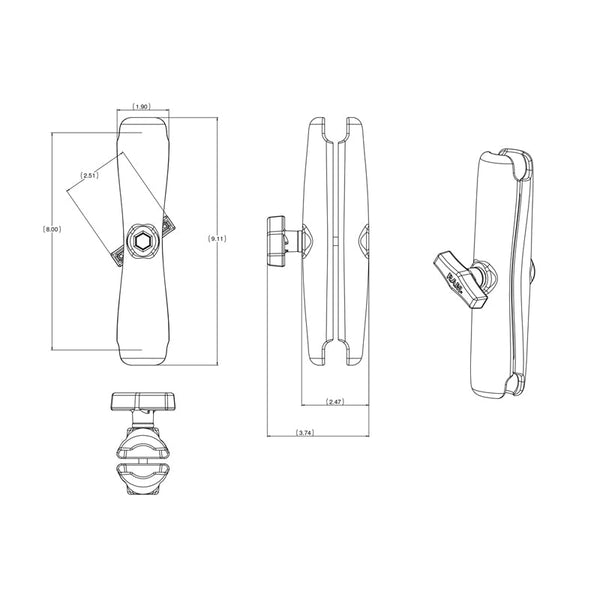 Ram Mounts Long Double Socket Arm (MPN: RAM-201U-D)
