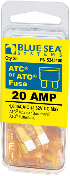 Blue Sea Blade Fuse 20 Amps 32 Volts DC (MPN: 5243100-BSS)