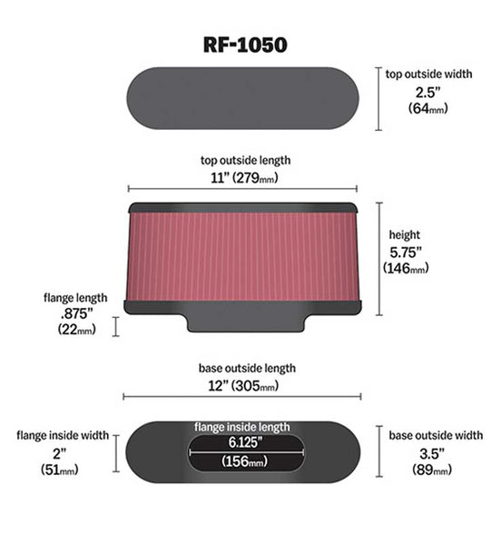 K&N Air Filter with Carbon Fiber Top (MPN: RF-1050)