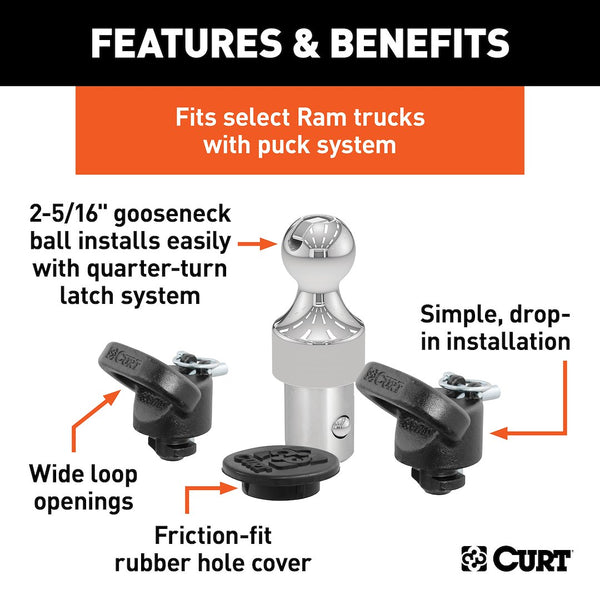 Gooseneck Trailer Hitch Ball for Ram OE Puck System (MPN: 60638)
