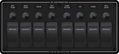 Blue Sea Switch Panel with 8 Rocker Switches (MPN: 8371-BSS)