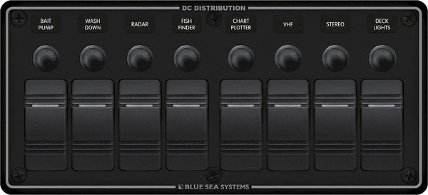 Blue Sea Switch Panel with 8 Rocker Switches (MPN: 8371-BSS)