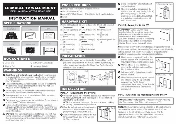 Ready America Travel TV Wall Mount (MPN: MRV4000)