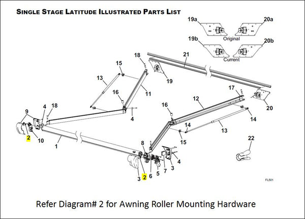 Carefree RV Awning Roller Mounting Hardware (MPN: R001848)