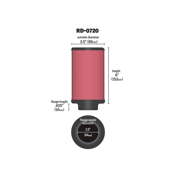 K&N Air Filter Red Cotton Gauze Round (MPN: RD-0720)
