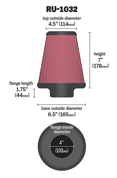 K&N Universal Washable Air Filter (MPN: RU-1032)
