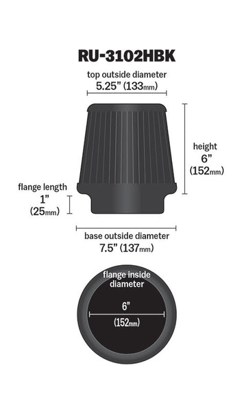 K&N Universal Air Filter (MPN: RU-3102HBK)