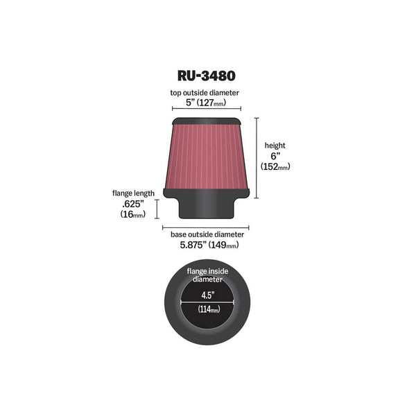 K&N Universal Washable Air Filter (MPN: RU-3480)