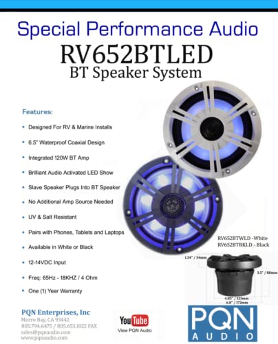 PQN Audio RV Series Waterproof Speakers (MPN: RV652BTBKLD)