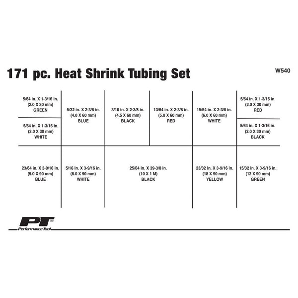 Performance Tool Heat Shrink Tubing Assortment (MPN: W540)